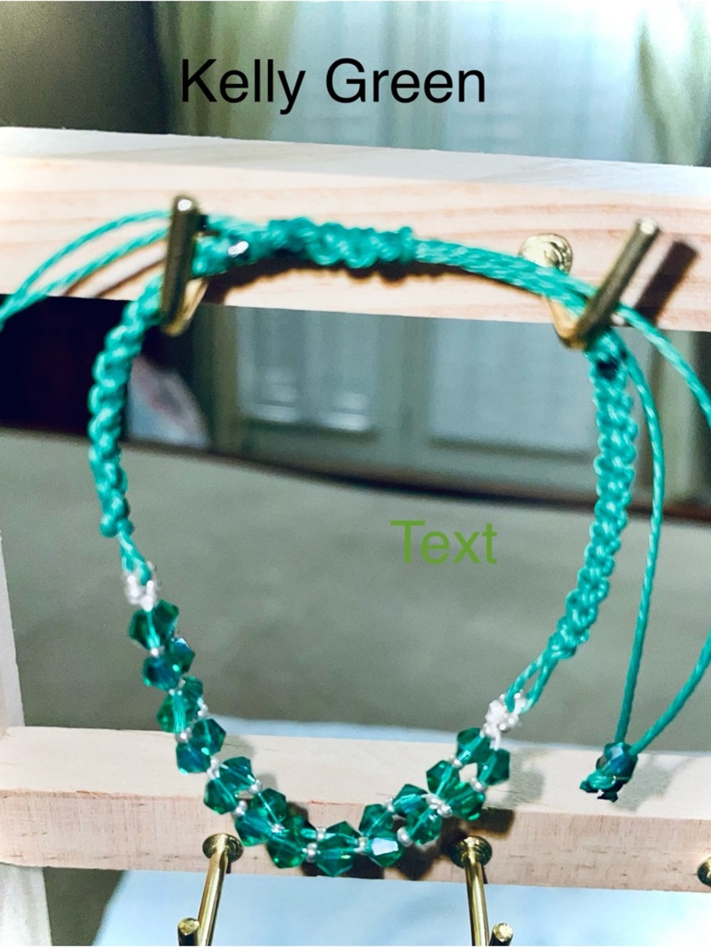 Kelly Green Crystal Beaded Adjustable Bracelet -